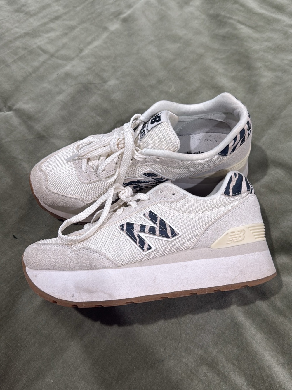 New Balance Cream White Platform Sneakers with Navy Zebra N